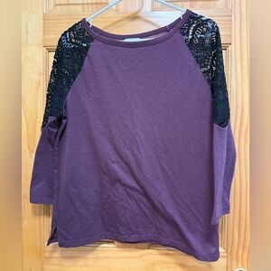 Old Navy plum color blouse with black lace cut outs size S